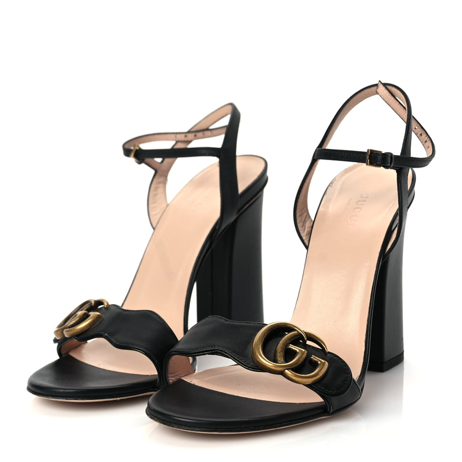 Gucci Lifford Calfskin GG Marmont Ankle Wrap 105mm Sandals Black Image 3