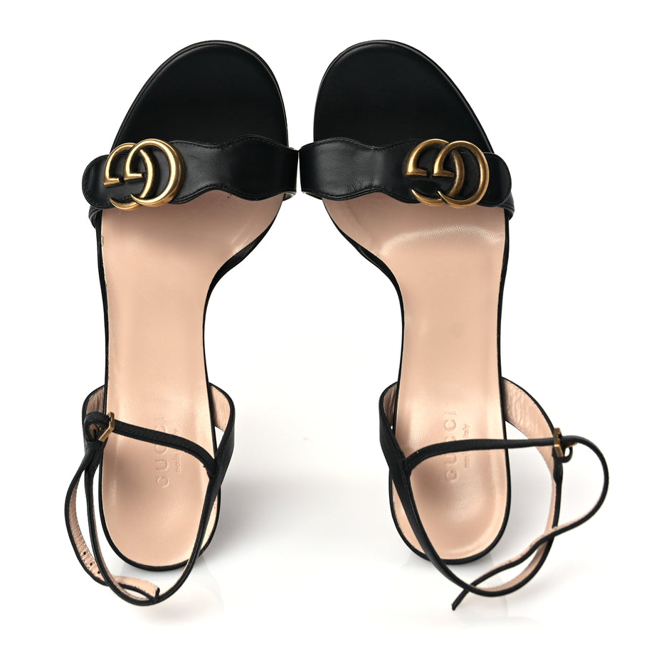 Gucci Lifford Calfskin GG Marmont Ankle Wrap 105mm Sandals Black Image 5