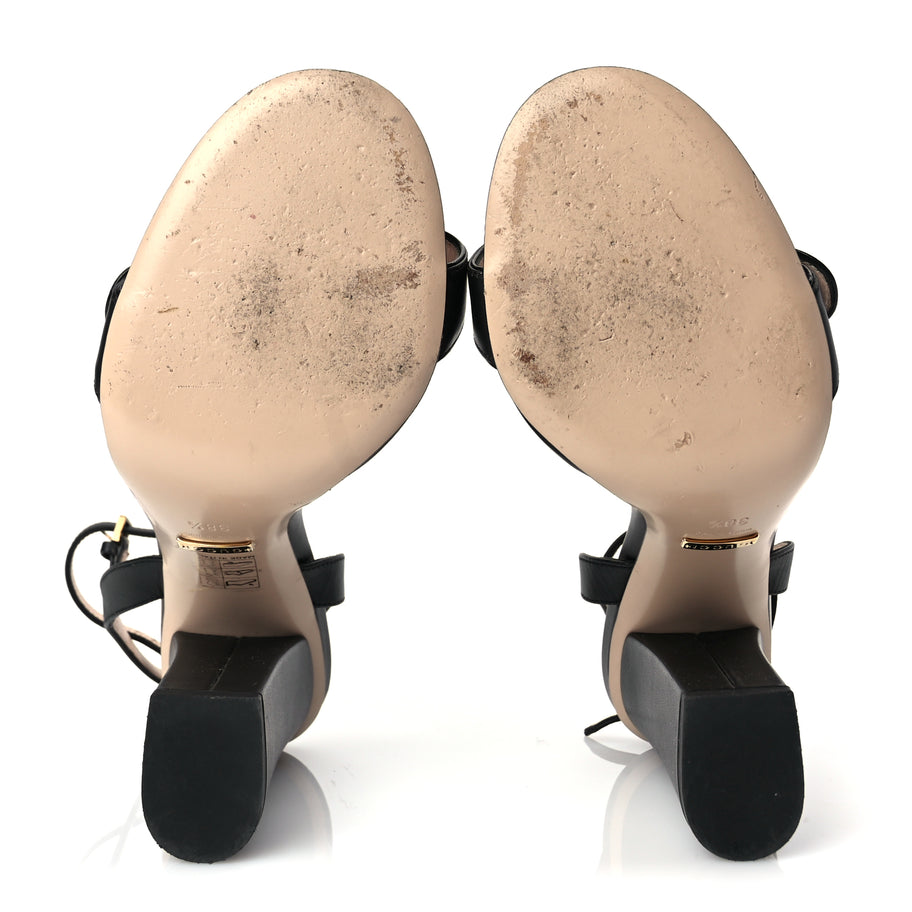 Gucci Lifford Calfskin GG Marmont Ankle Wrap 105mm Sandals Black Image 6