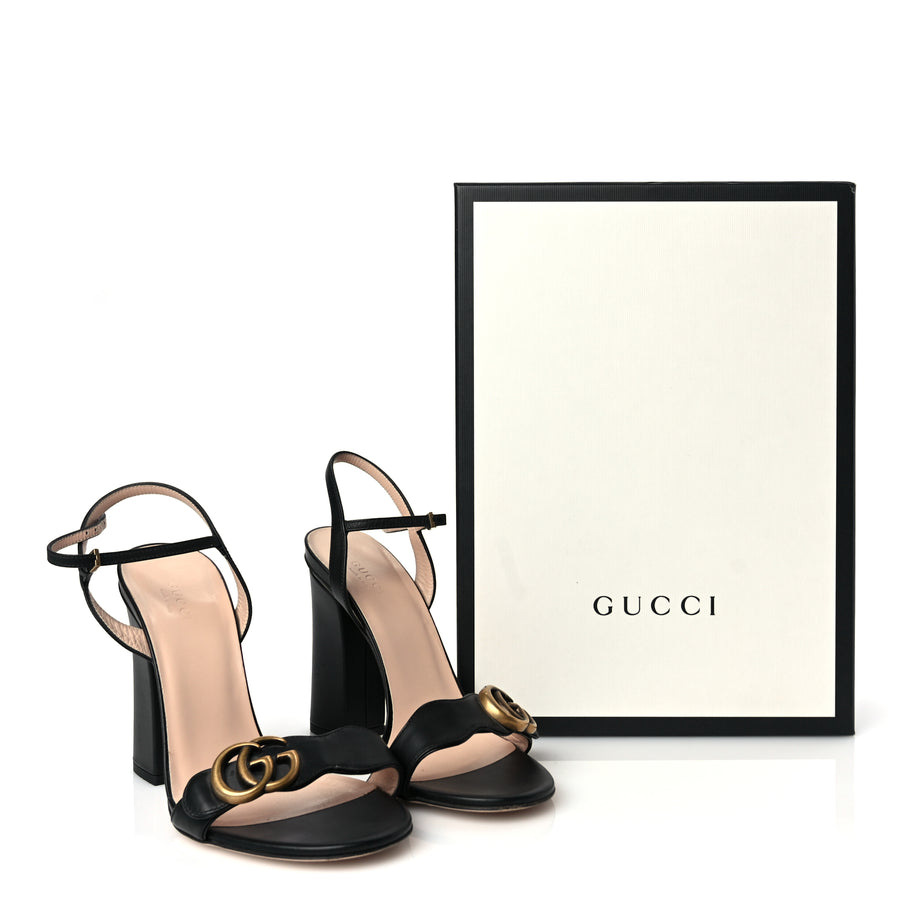 Gucci Lifford Calfskin GG Marmont Ankle Wrap 105mm Sandals Black Image 8