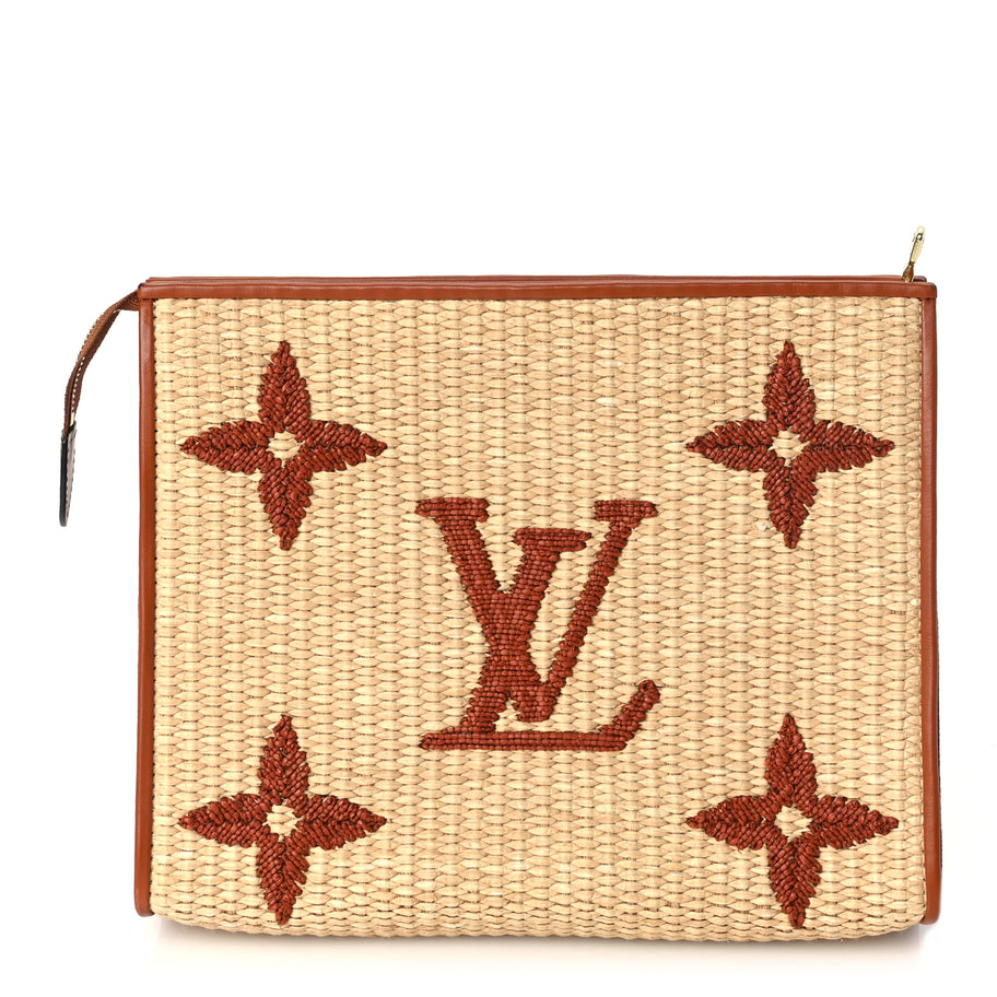Louis Vuitton Raffia Monogram Giant Toiletry Pouch 26 Tan Image 1