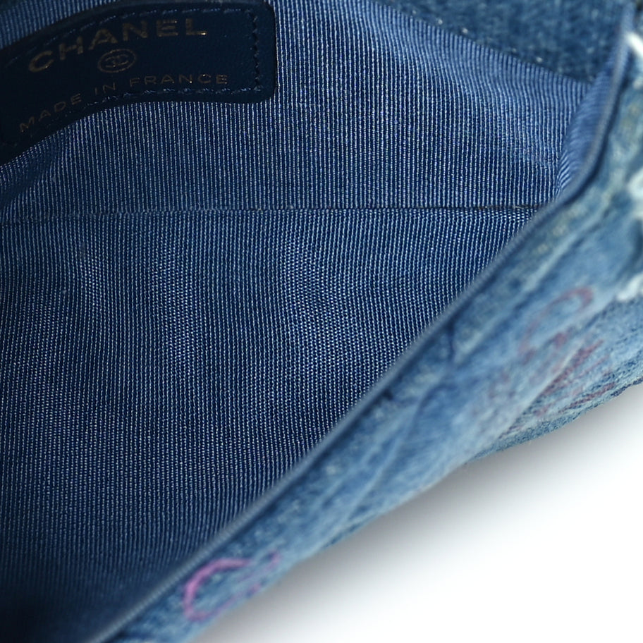 Chanel Denim Quilted Denim Mood Clutch With Chain Blue Multicolor Image 4
