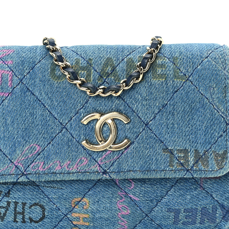 Chanel Denim Quilted Denim Mood Clutch With Chain Blue Multicolor Image 7