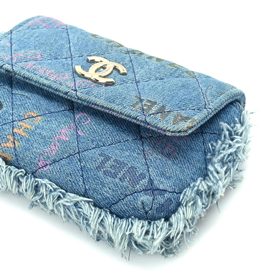 Chanel Denim Quilted Denim Mood Clutch With Chain Blue Multicolor Image 9