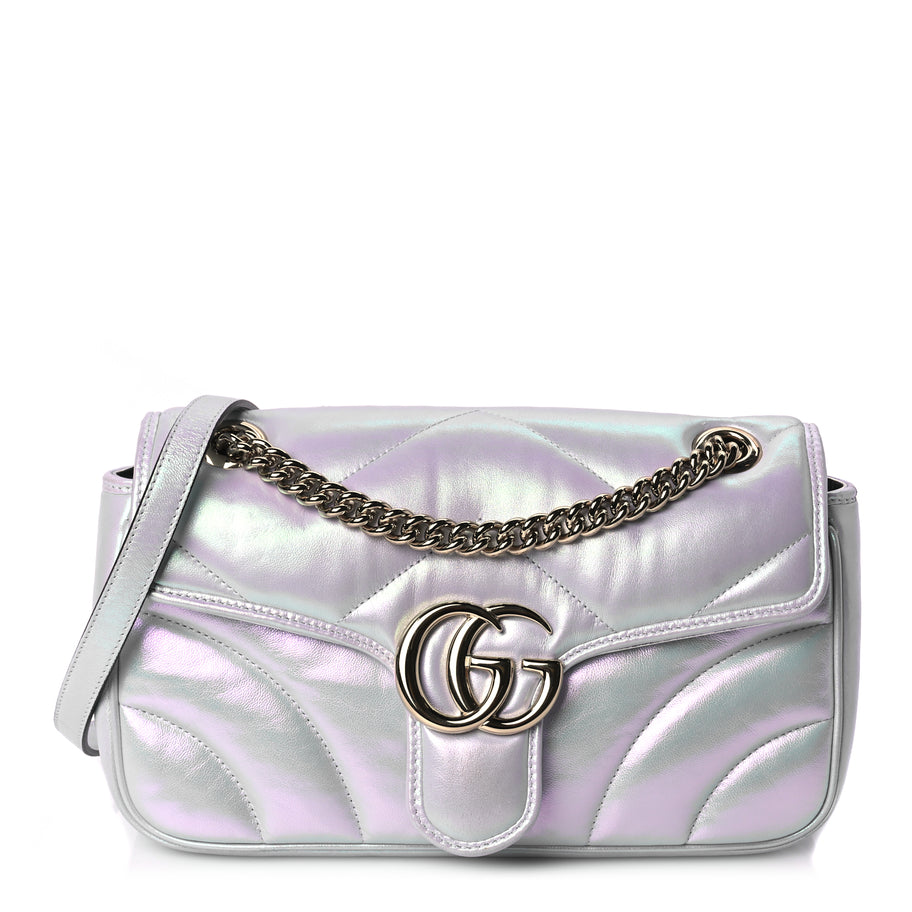 Gucci Iridescent Nappa Chevron Matelasse Small GG Marmont Shoulder Bag Snow Light Blue Image 1