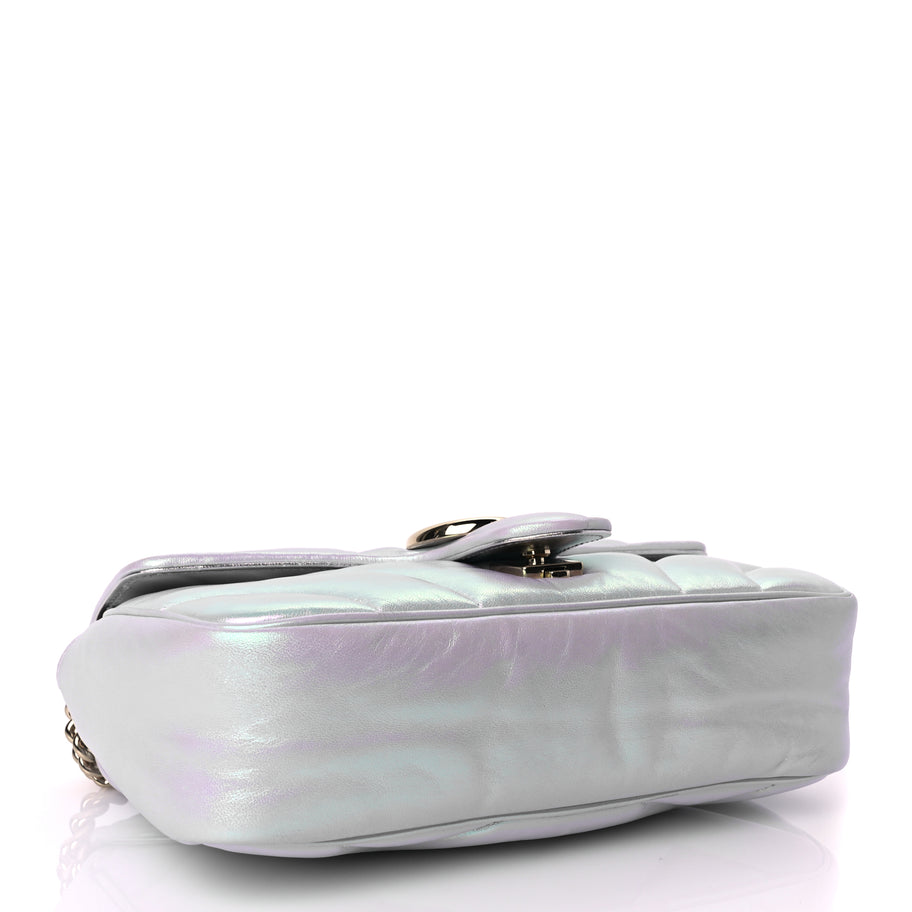 Gucci Iridescent Nappa Chevron Matelasse Small GG Marmont Shoulder Bag Snow Light Blue Image 3
