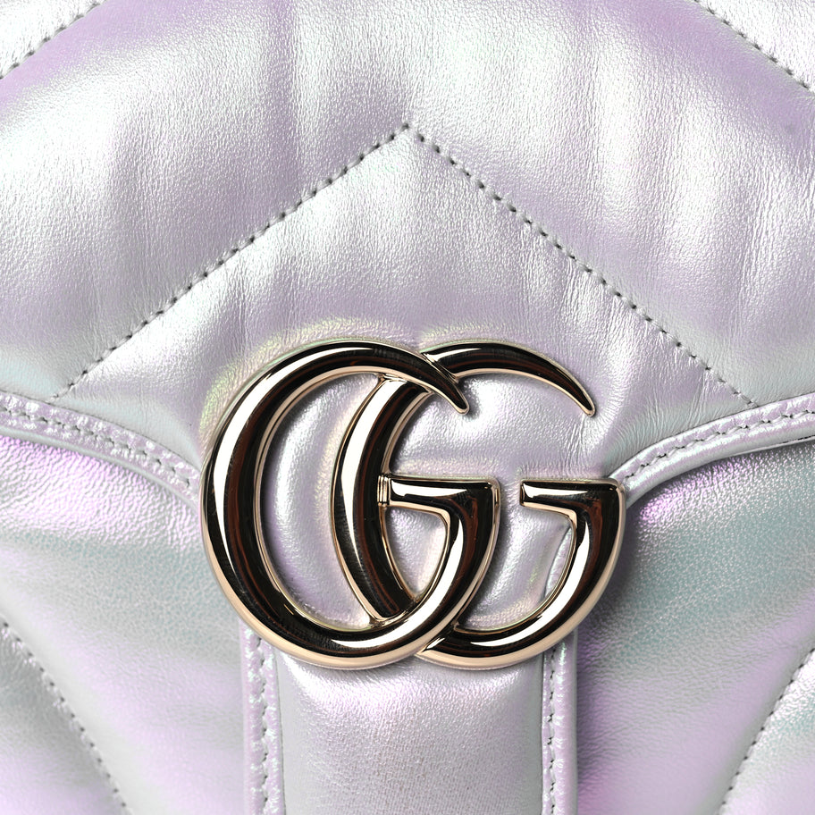 Gucci Iridescent Nappa Chevron Matelasse Small GG Marmont Shoulder Bag Snow Light Blue Image 7