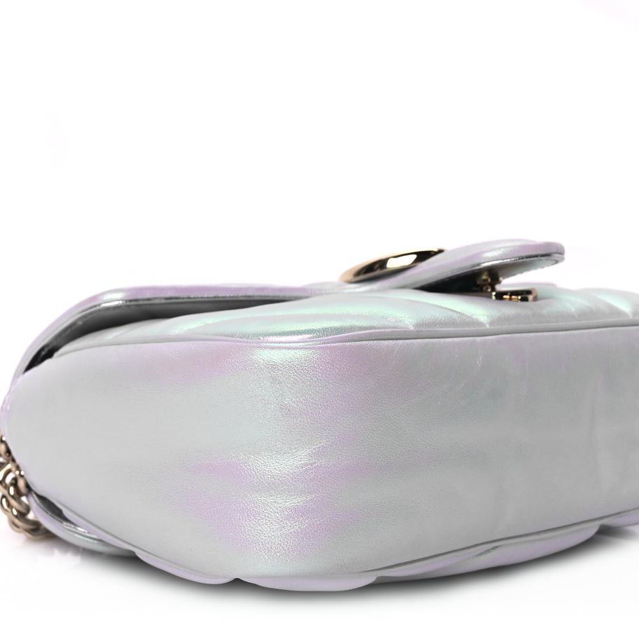 Gucci Iridescent Nappa Chevron Matelasse Small GG Marmont Shoulder Bag Snow Light Blue Image 8