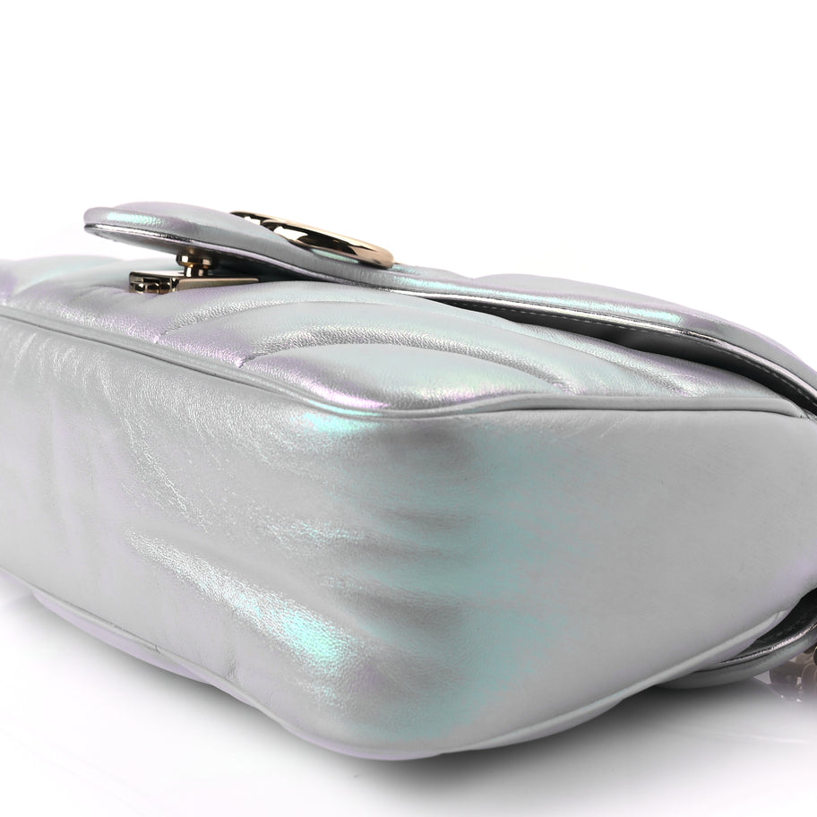 Gucci Iridescent Nappa Chevron Matelasse Small GG Marmont Shoulder Bag Snow Light Blue Image 9