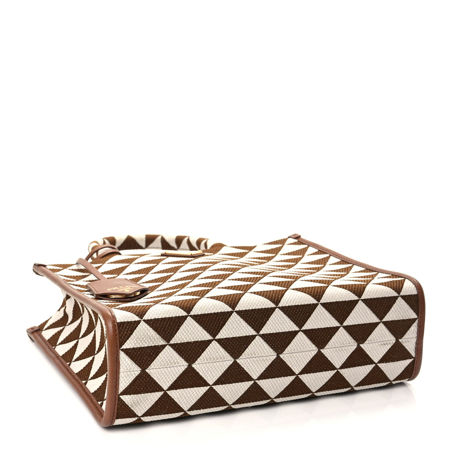 Prada Jacquard Saffiano Triangolo Symbole Embroidered Small Tote Tobacco Talco Tabacco/Talco Image 3