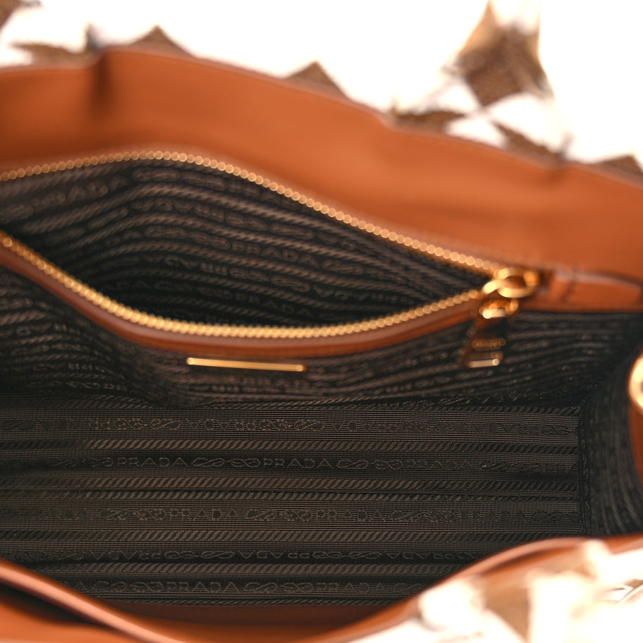 Prada Jacquard Saffiano Triangolo Symbole Embroidered Small Tote Tobacco Talco Tabacco/Talco Image 4