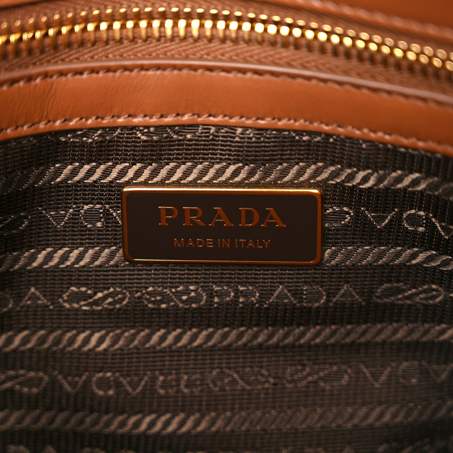 Prada Jacquard Saffiano Triangolo Symbole Embroidered Small Tote Tobacco Talco Tabacco/Talco Image 5