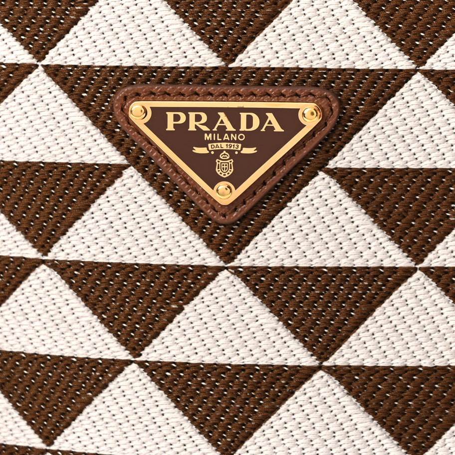 Prada Jacquard Saffiano Triangolo Symbole Embroidered Small Tote Tobacco Talco Tabacco/Talco Image 7