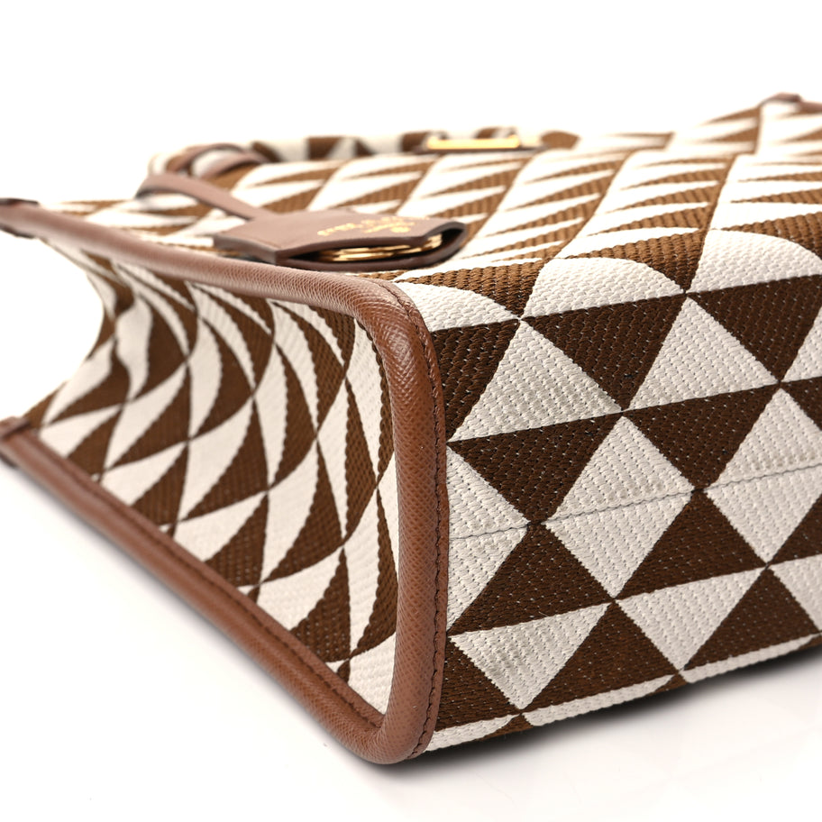 Prada Jacquard Saffiano Triangolo Symbole Embroidered Small Tote Tobacco Talco Tabacco/Talco Image 8