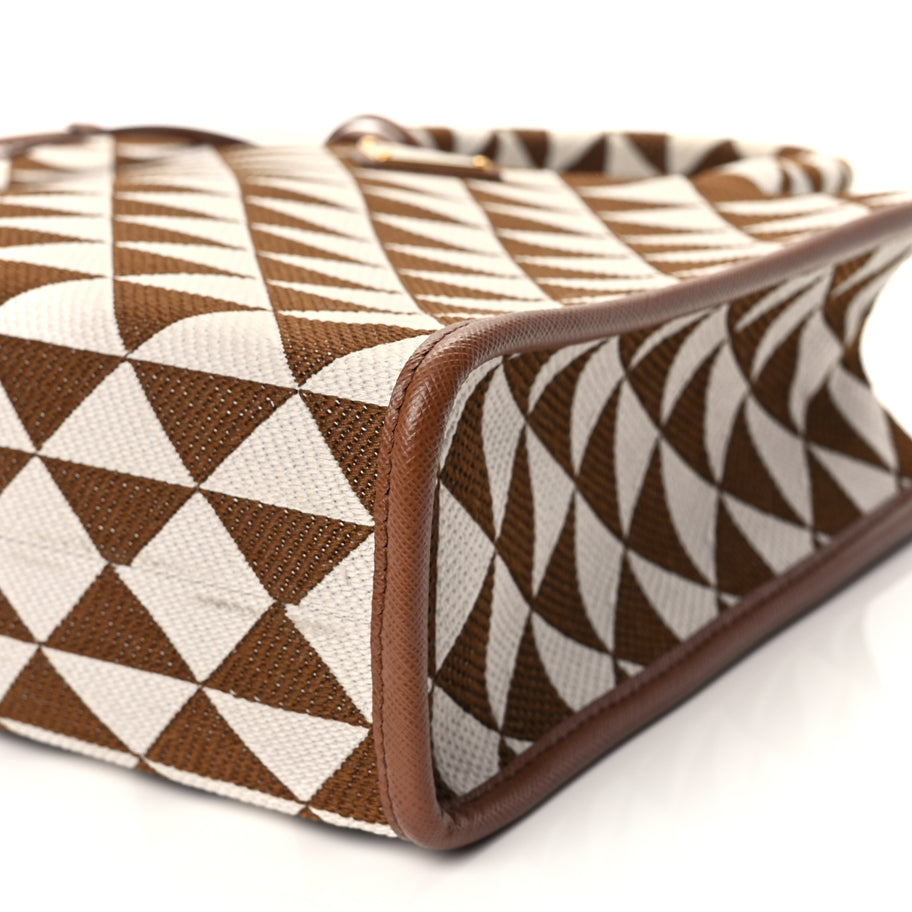Prada Jacquard Saffiano Triangolo Symbole Embroidered Small Tote Tobacco Talco Tabacco/Talco Image 9