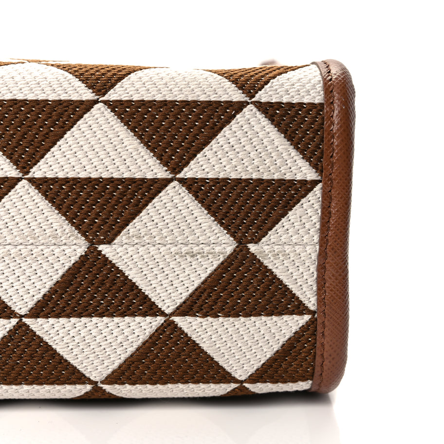 Prada Jacquard Saffiano Triangolo Symbole Embroidered Small Tote Tobacco Talco Tabacco/Talco Image 10