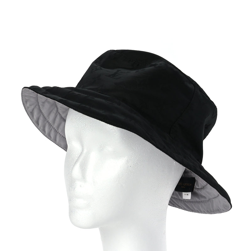  Louis Vuitton Nylon Monogram Reversible Rain Bucket Hat L Black
