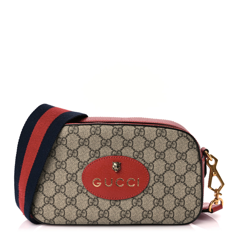  Gucci GG Supreme Monogram Web Neo Vintage Shoulder Bag Beige Red