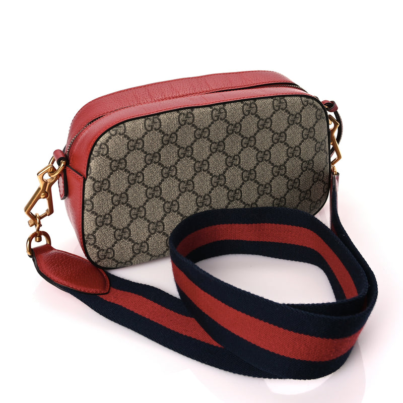  Gucci GG Supreme Monogram Web Neo Vintage Shoulder Bag Beige Red