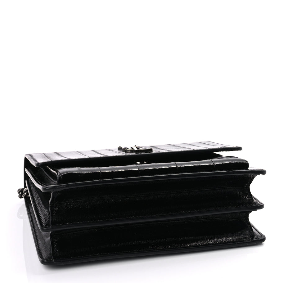 Saint Laurent Glossy Eelskin Medium Monogram Sunset Black Image 3