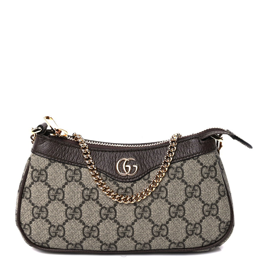 Gucci GG Supreme Monogram Textured Dollar Calfskin Mini Ophidia Chain Bag Beige Ebony Image 1