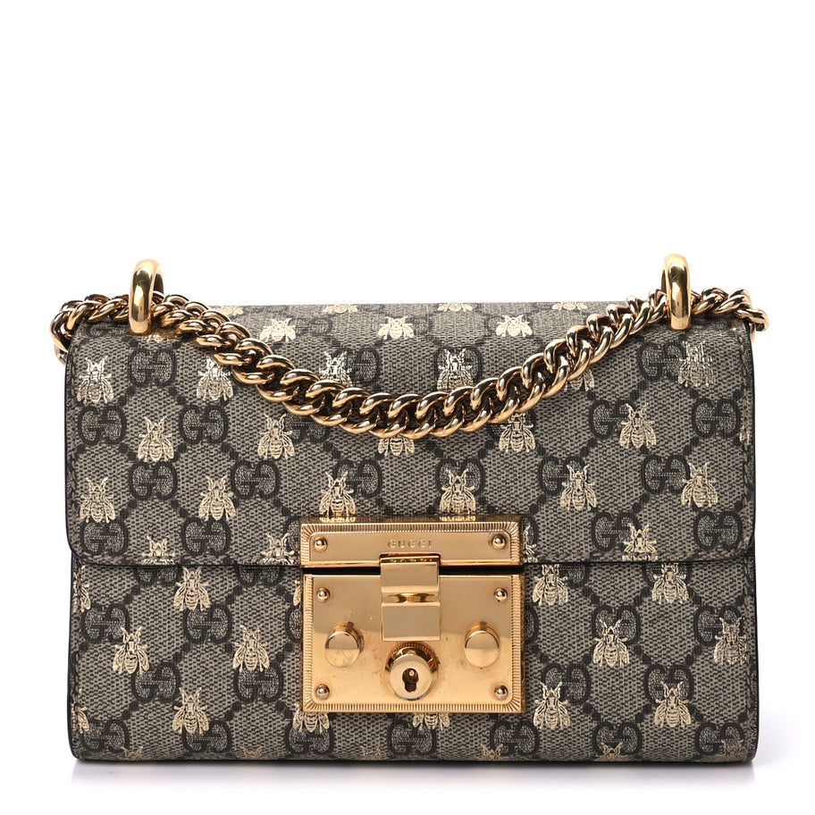 Gucci GG Supreme Monogram Bees Small Padlock Shoulder Bag  Black Image 1