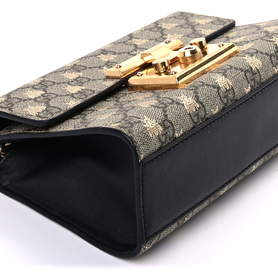 Gucci GG Supreme Monogram Bees Small Padlock Shoulder Bag  Black Image 7
