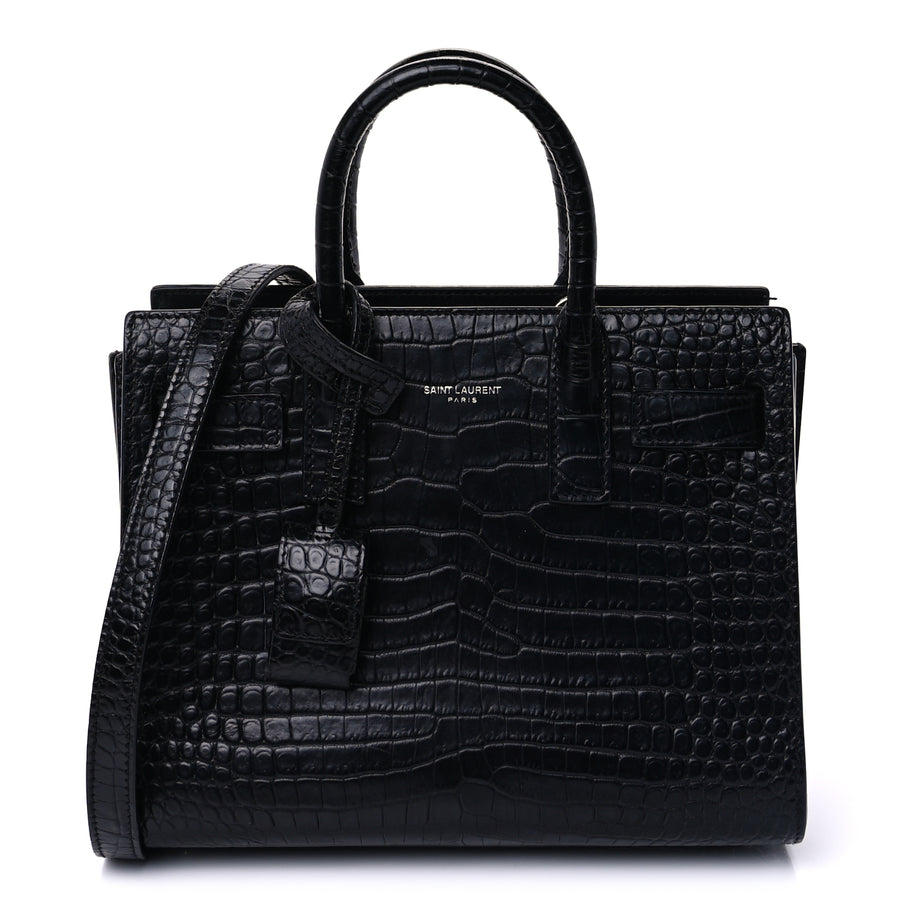Saint Laurent Calfskin Crocodile Embossed Nano Sac De Jour  Black Image 1