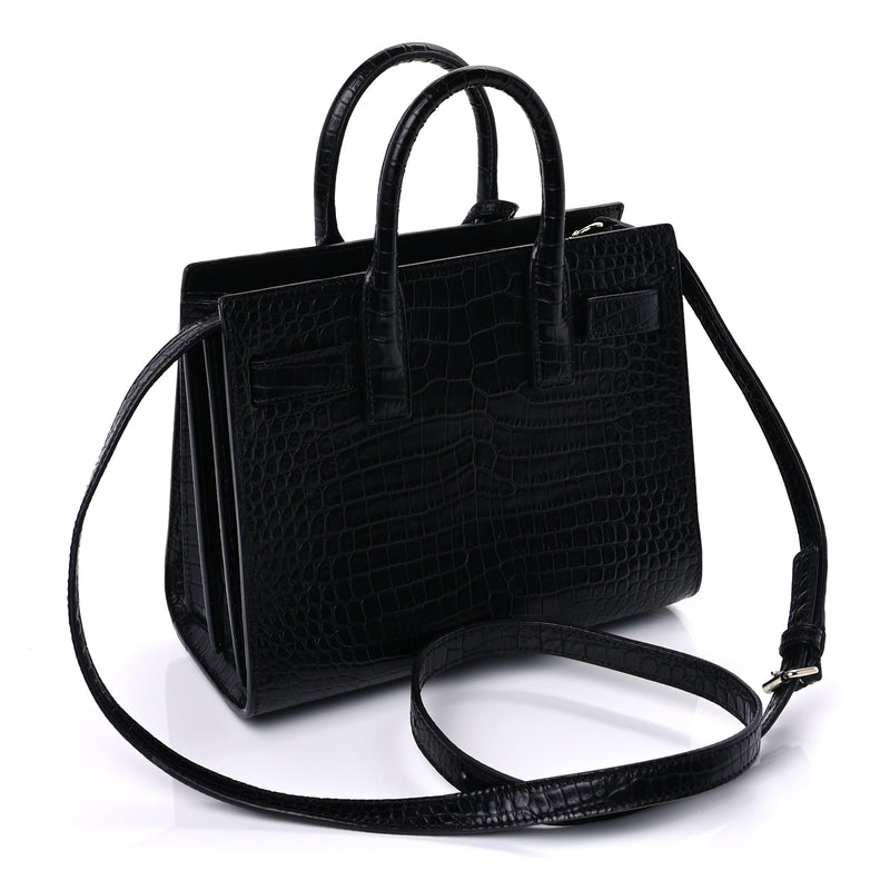  Saint Laurent Calfskin Crocodile Embossed Nano Sac De Jour  Black