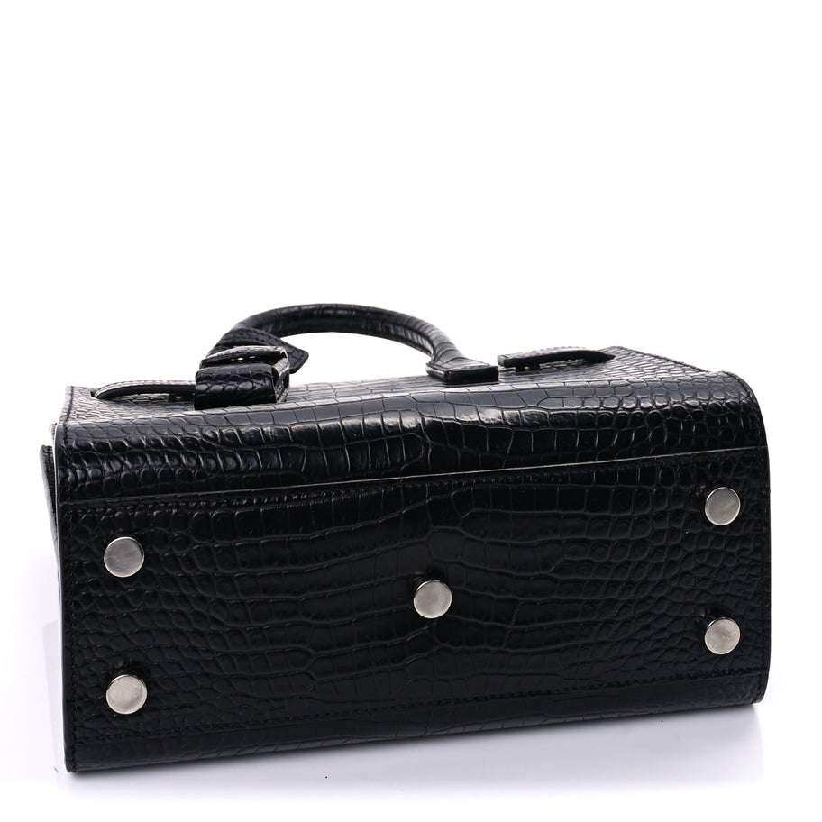 Saint Laurent Calfskin Crocodile Embossed Nano Sac De Jour  Black Image 3