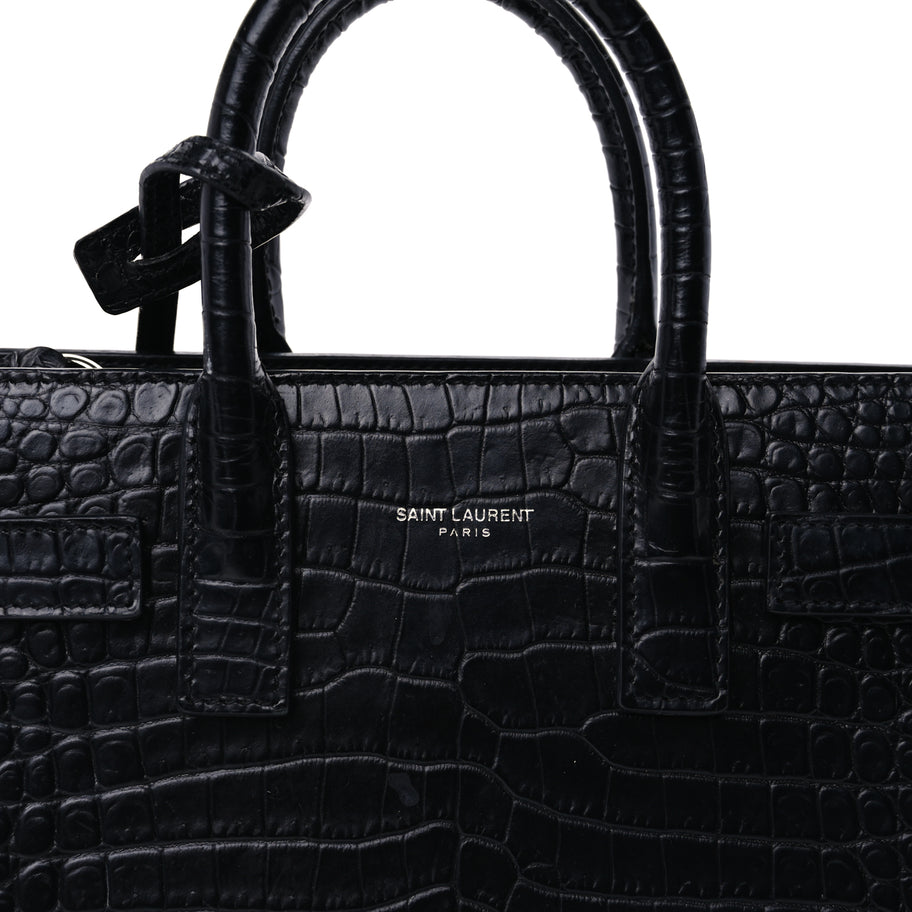 Saint Laurent Calfskin Crocodile Embossed Nano Sac De Jour  Black Image 7