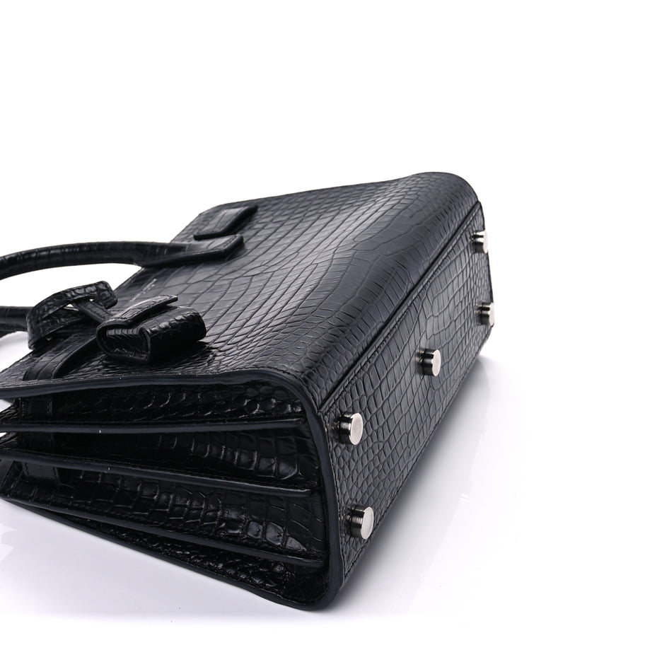 Saint Laurent Calfskin Crocodile Embossed Nano Sac De Jour  Black Image 8