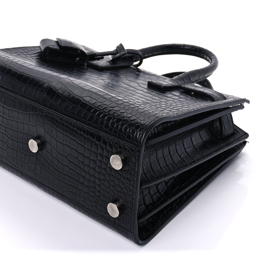 Saint Laurent Calfskin Crocodile Embossed Nano Sac De Jour  Black Image 9