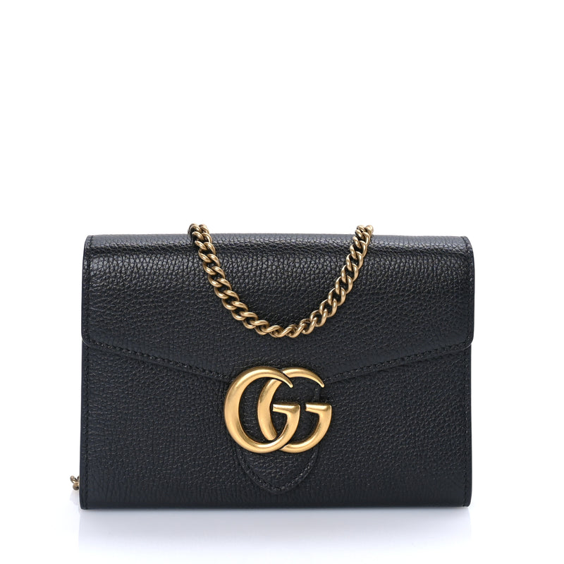  Gucci Calfskin GG Marmont Chain Wallet  Black