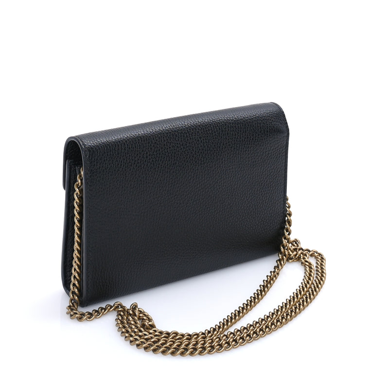  Gucci Calfskin GG Marmont Chain Wallet  Black
