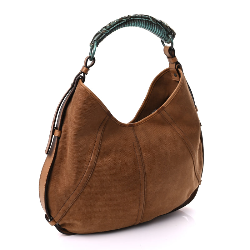  Saint Laurent Canvas Mombasa Hobo Tan Turquoise