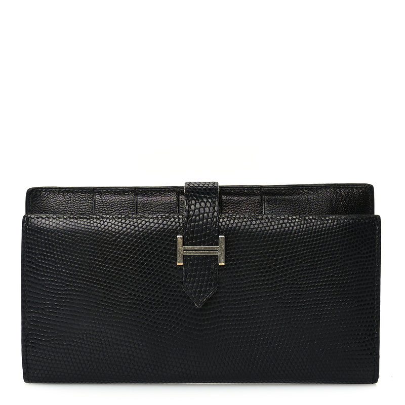  Hermes Lizard Varanus Niloticus Bearn Gusset Wallet Black
