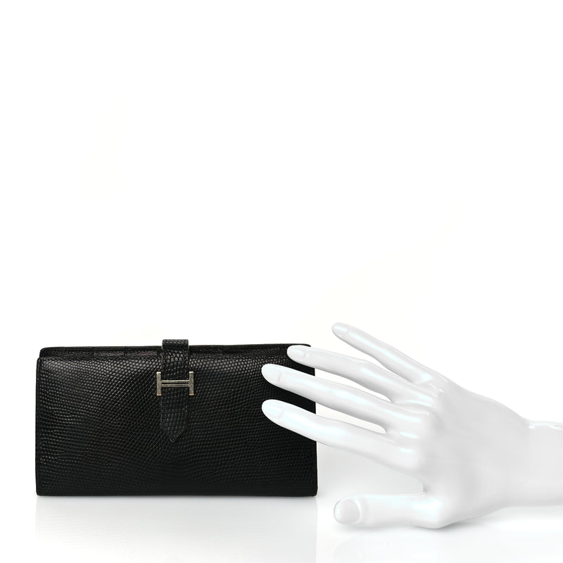  Hermes Lizard Varanus Niloticus Bearn Gusset Wallet Black