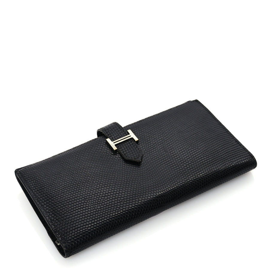 Hermes Lizard Varanus Niloticus Bearn Gusset Wallet Black Image 4