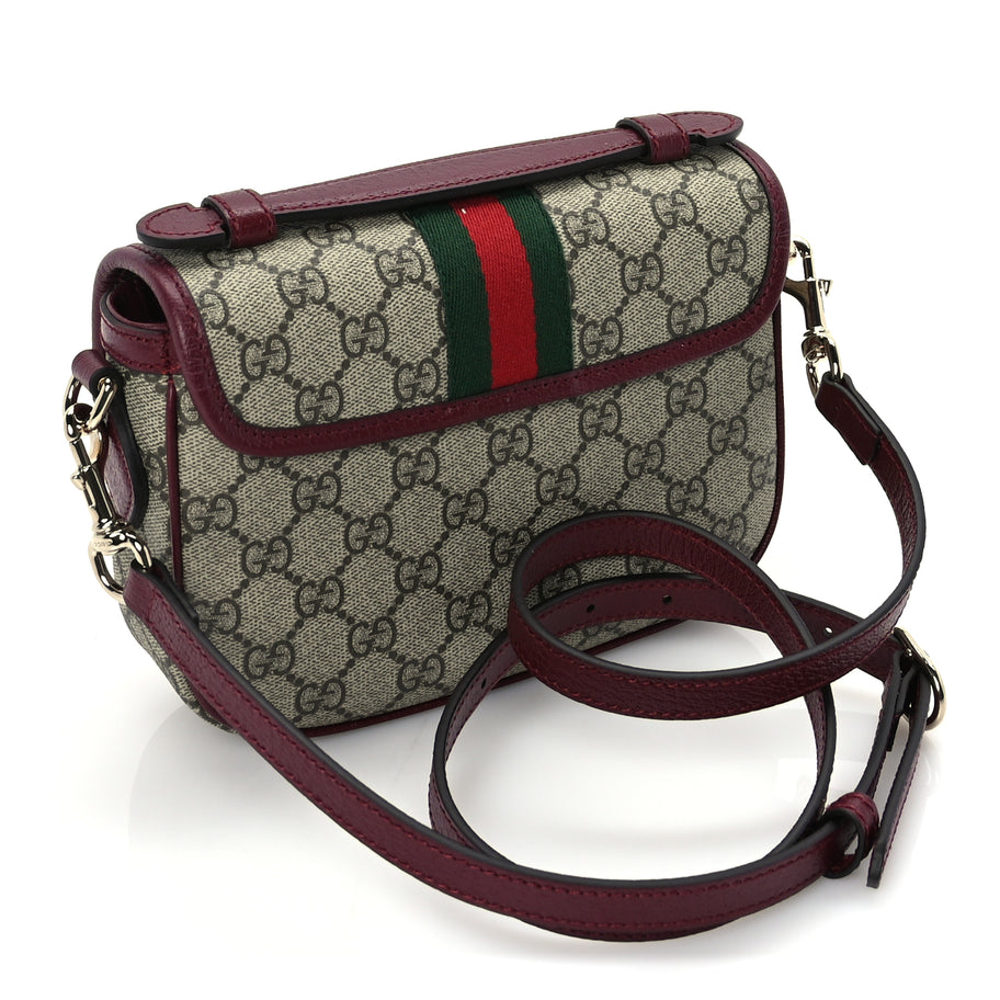 Gucci GG Supreme Monogram Textured Dollar Calfskin Small Ophidia Top Handle Shoulder Bag Beige Bordeaux Image 2