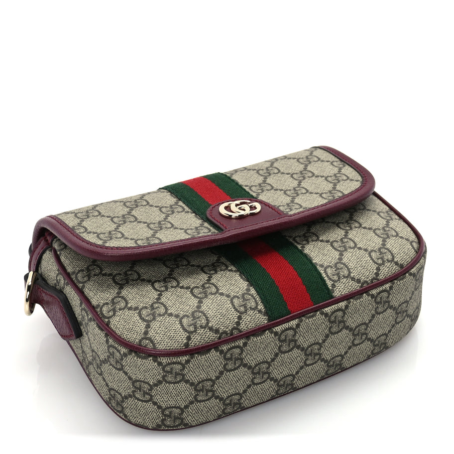 Gucci GG Supreme Monogram Textured Dollar Calfskin Small Ophidia Top Handle Shoulder Bag Beige Bordeaux Image 3