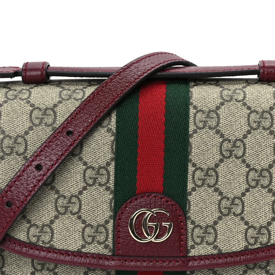Gucci GG Supreme Monogram Textured Dollar Calfskin Small Ophidia Top Handle Shoulder Bag Beige Bordeaux Image 6