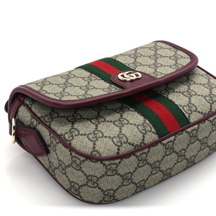 Gucci GG Supreme Monogram Textured Dollar Calfskin Small Ophidia Top Handle Shoulder Bag Beige Bordeaux Image 7