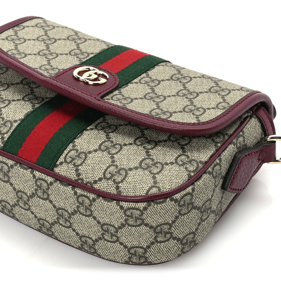 Gucci GG Supreme Monogram Textured Dollar Calfskin Small Ophidia Top Handle Shoulder Bag Beige Bordeaux Image 8