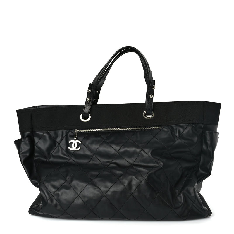  Chanel Coated Canvas Stitched XL Paris Biarritz Tote Black