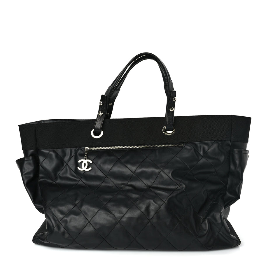 Chanel Coated Canvas Stitched XL Paris Biarritz Tote Black Image 1