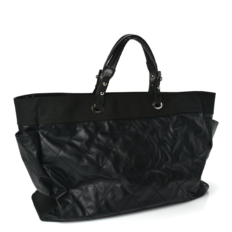 Chanel Coated Canvas Stitched XL Paris Biarritz Tote Black Image 2