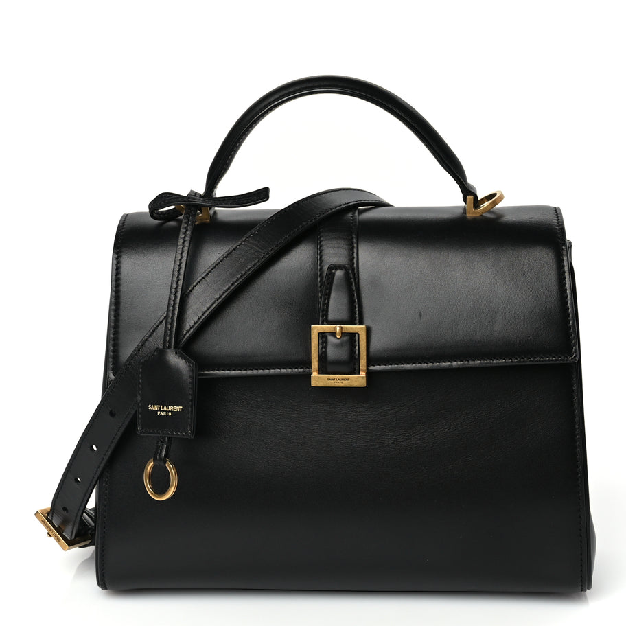 Saint Laurent Shiny Calfskin Le Fermoir Top Handle Bag Black Image 1