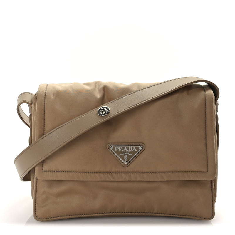  Prada Re-Nylon Vitello Padded Small Flap Shoulder Bag Deserto