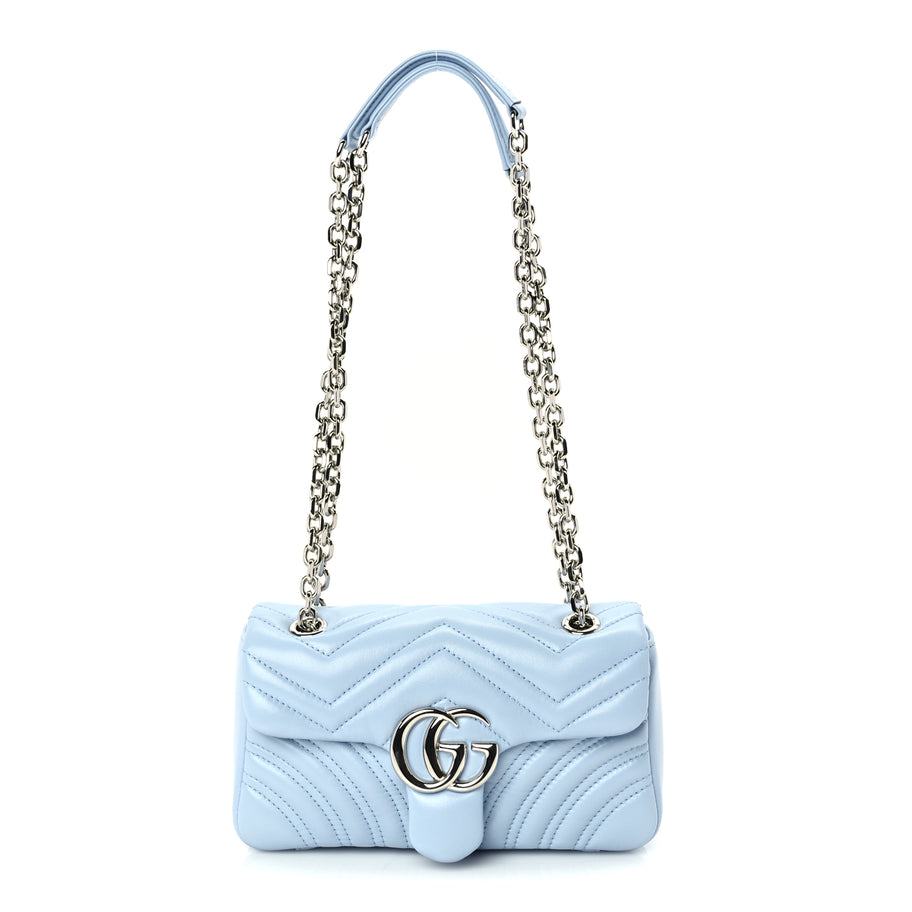 Gucci Lambskin Matelasse Small GG Marmont Shoulder Bag Light Blue Image 1